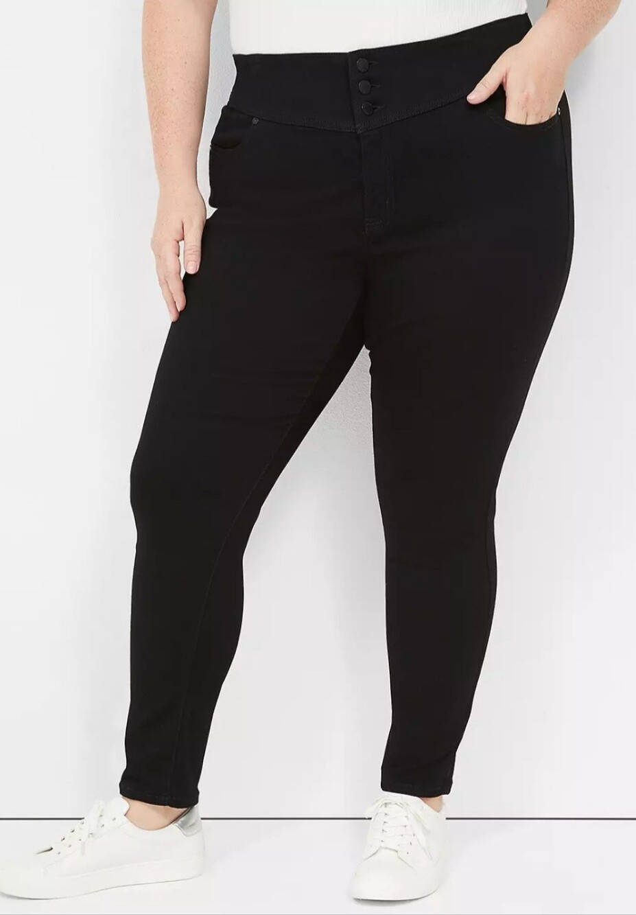 Lane Bryant Black On Black High Rise 3-Button Sateen Slim Jeggings Sz 18 NWT